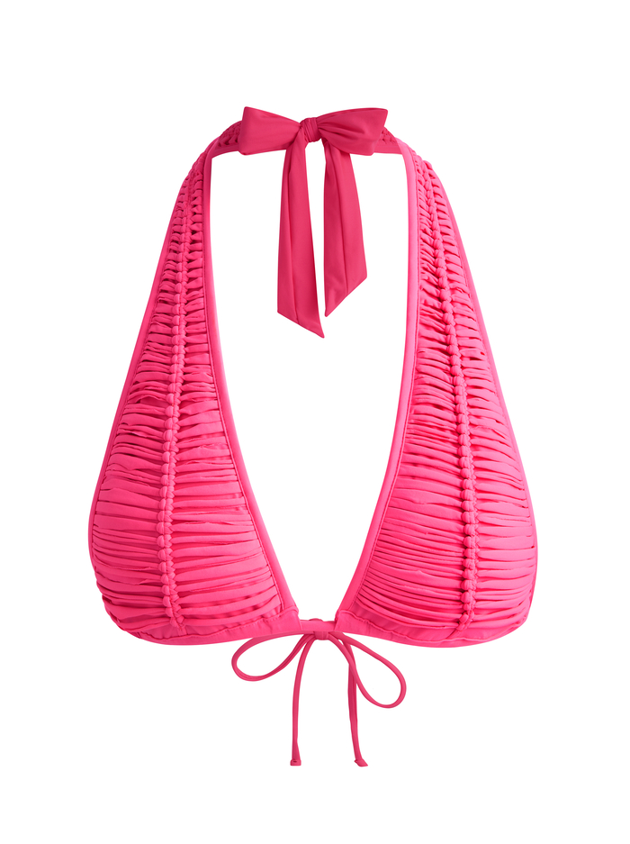 A+O X PQ SWIM MACRAME HALTER BIKINI TOP - VIVID PINK image 6 - ALICE + OLIVIA
