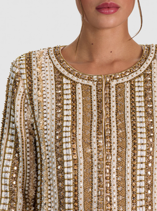 OATMEAL/MULTI-KIDMAN LINEN EMBELLISHED JACKET