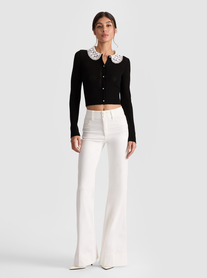 CARSON COLLARED CARDIGAN - BLACK/SOFT WHITE image 1 - Alice And Olivia