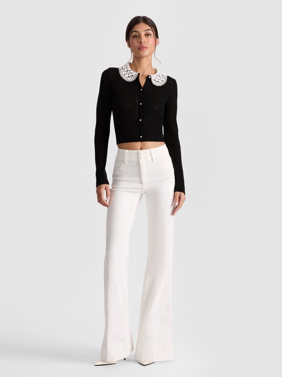 BLACK/SOFT WHITE-CARSON COLLARED CARDIGAN