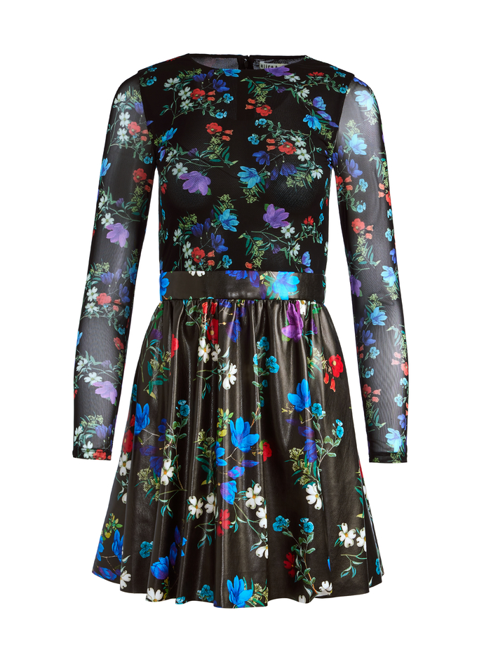 CHARA VEGAN MINI DRESS - BEAUTIFUL BLOOMS MD BLACK image 5 - Alice And Olivia