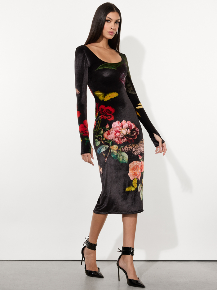 DELORA VELVET MIDI DRESS - IN THE WIND FLORAL image 4 - Alice And Olivia