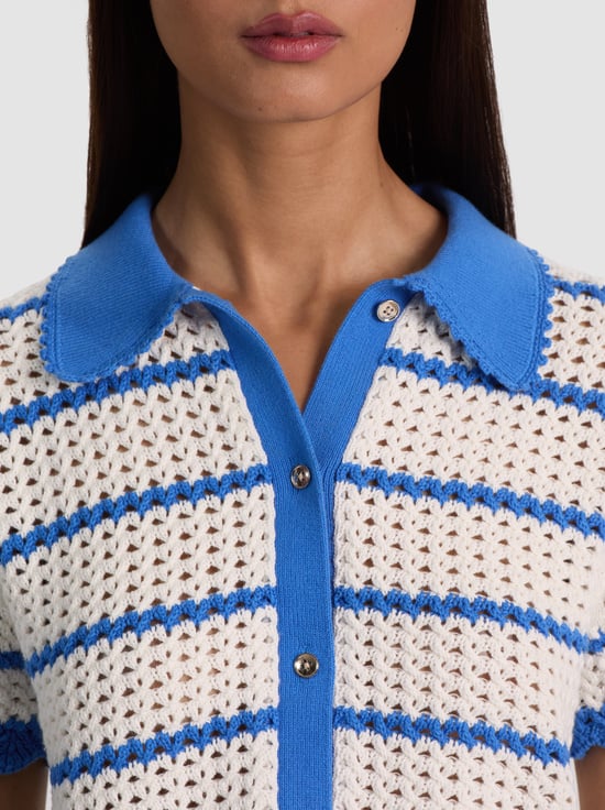 BLUE IRIS/WHITE-RANDALL POINTELLE POLO CARDIGAN