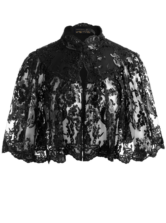 BLACK-AURELIA EMBELLISHED LACE CAPELET
