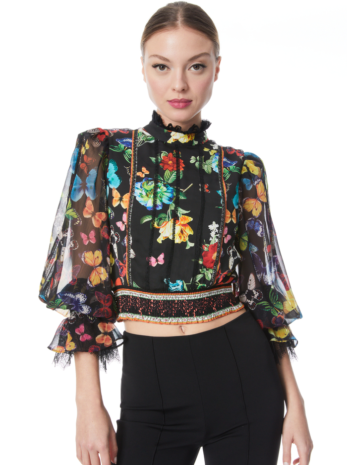 CAMREIGH BLOUSON SLEEVE BLOUSE - ATRIUM FLORAL SM - Alice And Olivia