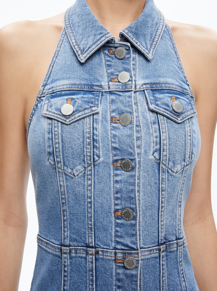 KENDALL DENIM MINI DRESS - IVY BLUE image 3 - Alice And Olivia