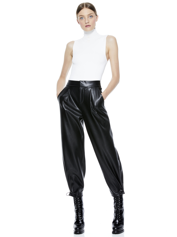 PARIS VEGAN LEATHER TOGGLE JOGGER - BLACK image 7 - Alice And Olivia