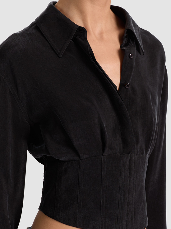 BLACK-EDIE SEAMED CORSET BUTTON DOWN