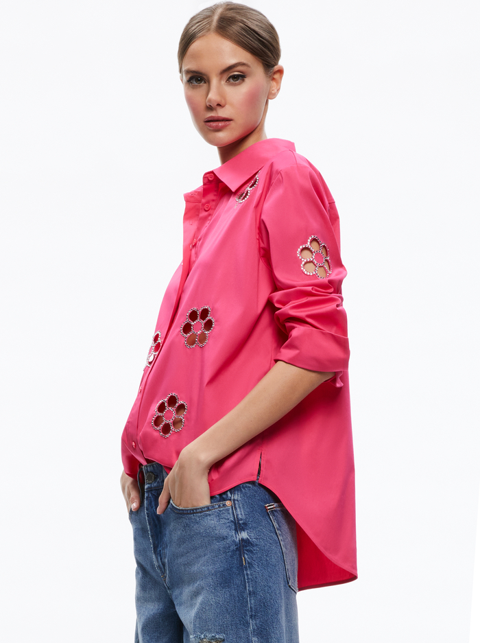 FINELY FLOWER EMBELLISHED BUTTON DOWN - CANDY - Alice And Olivia