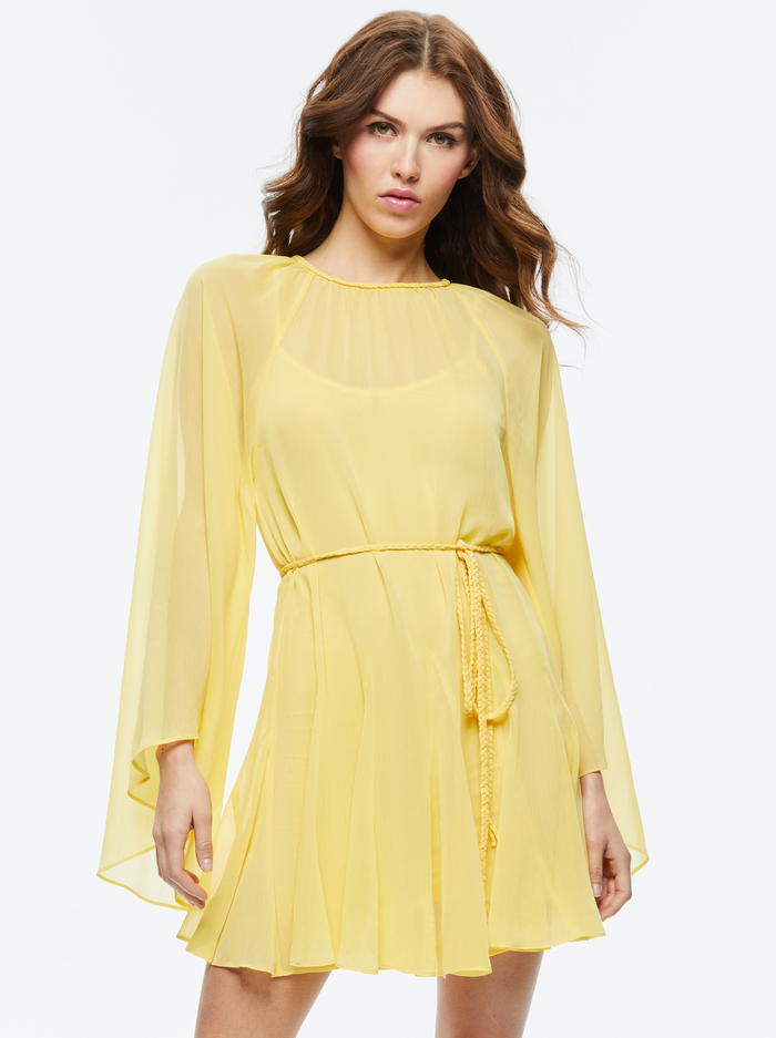 GITANA MINI DRESS WITH TIE BELT - LEMON MERINGUE image 3 - Alice And Olivia