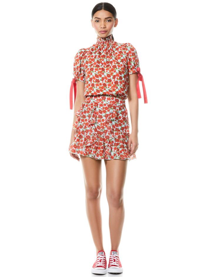IRENE FLORAL MOCK NECK BLOUSE - FORGET ME NOT SM BRIGHT POPPY image 2 - Alice And Olivia