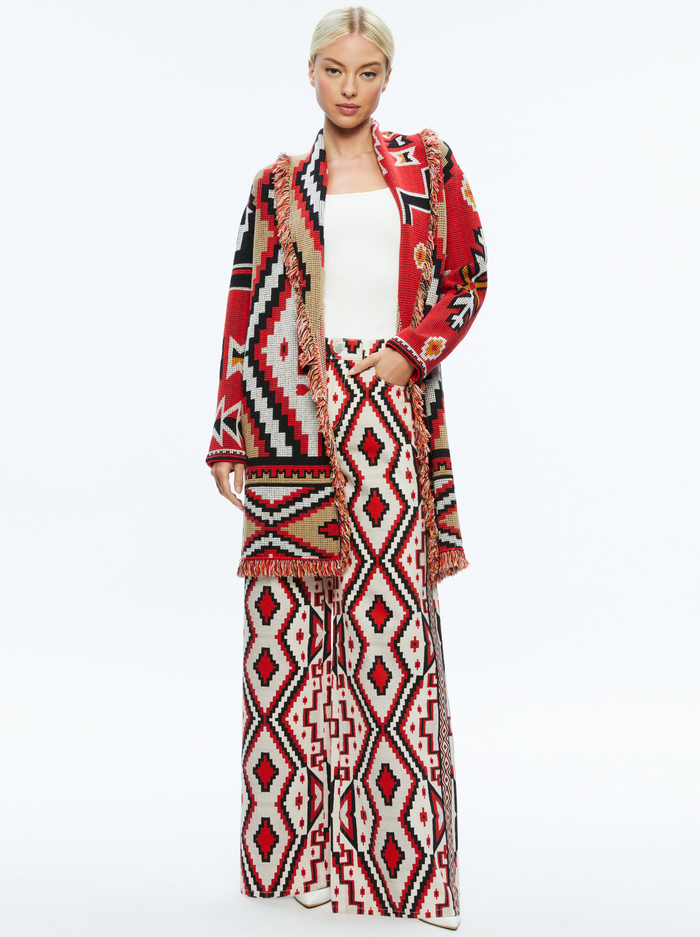 ASTRID LONG CARDIGAN - BRIGHT RUBY COMBO image 4 - Alice And Olivia