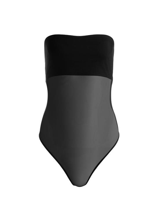 BLACK-BANDEAU STRAPLESS BODYSUIT