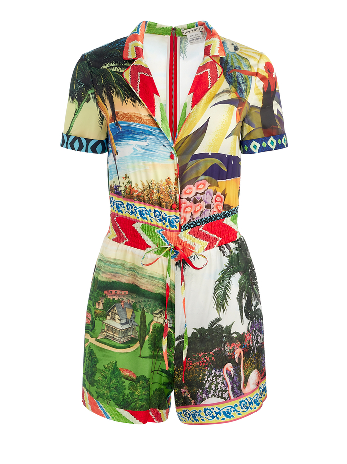 LEIGHTON PAJAMA ROMPER - ISLAND DREAMS MULTI image 5 - Alice And Olivia