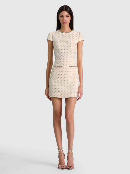 VANILLA-CADE EMBELLISHED CAP SLEEVE MINI DRESS