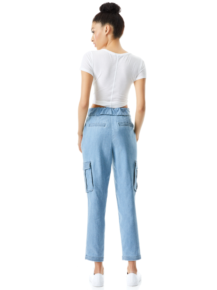 CHAD ASYMMETRICAL WAIST CARGO PANT - LIGHT CHAMBRAY image 1 - Alice And Olivia