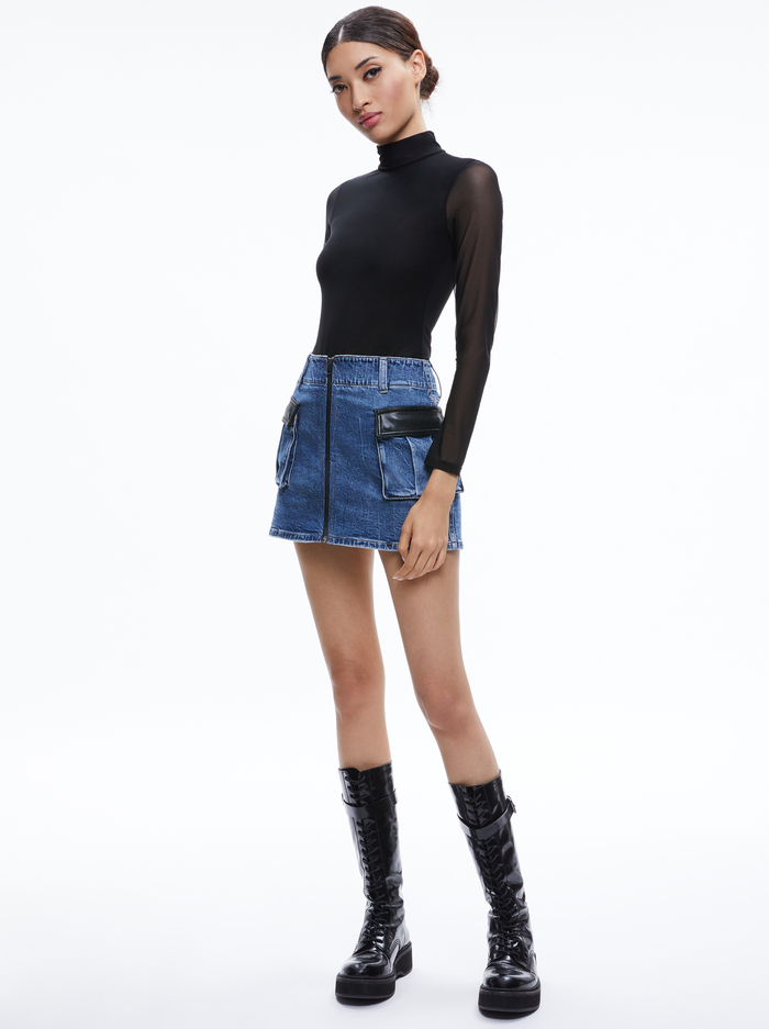 RAHMI VEGAN LEATHER CARGO DENIM MINI SKIRT - BROOKLYN BLUE image 2 - ALICE + OLIVIA