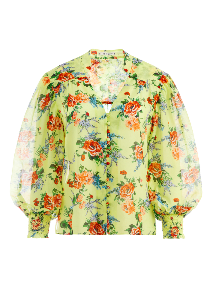 SERENA MANDARIN COLLAR BLOUSE - FLORAL EXPRESS LEMON SORBET image 5 - Alice And Olivia