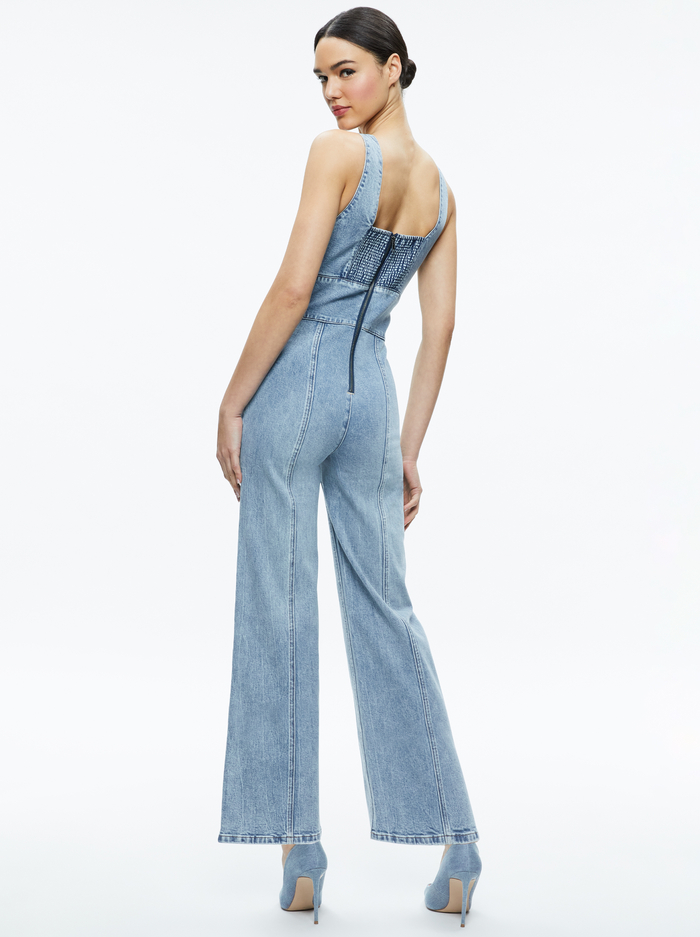 SANDRA DEEP V NECK JUMPSUIT - SULLIVAN VINTAGE BLUE image 2 - Alice And Olivia