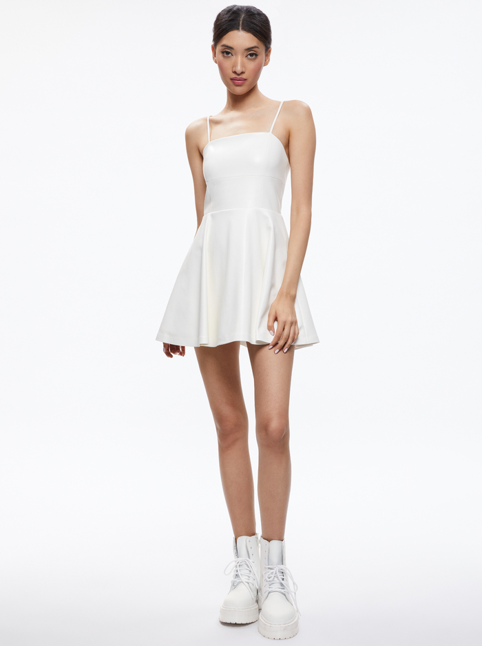 AUTUMN VEGAN LEATHER FIT FLARE DRESS - OFF WHITE - Alice And Olivia