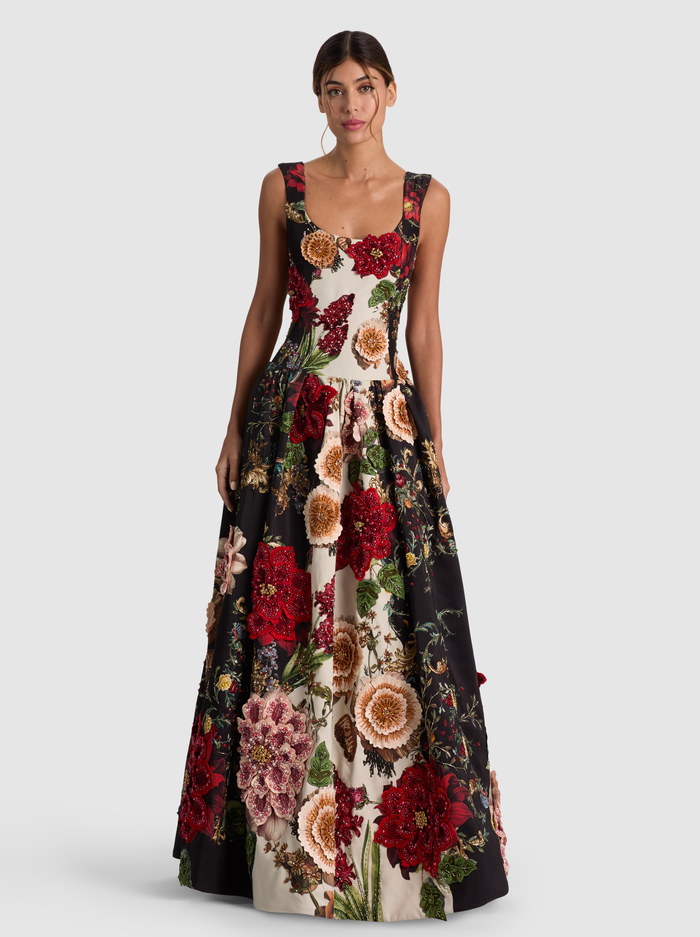MAXINE EMBELLISHED DROP WAIST GOWN - FLORAL RADIANCE image 4 - ALICE + OLIVIA