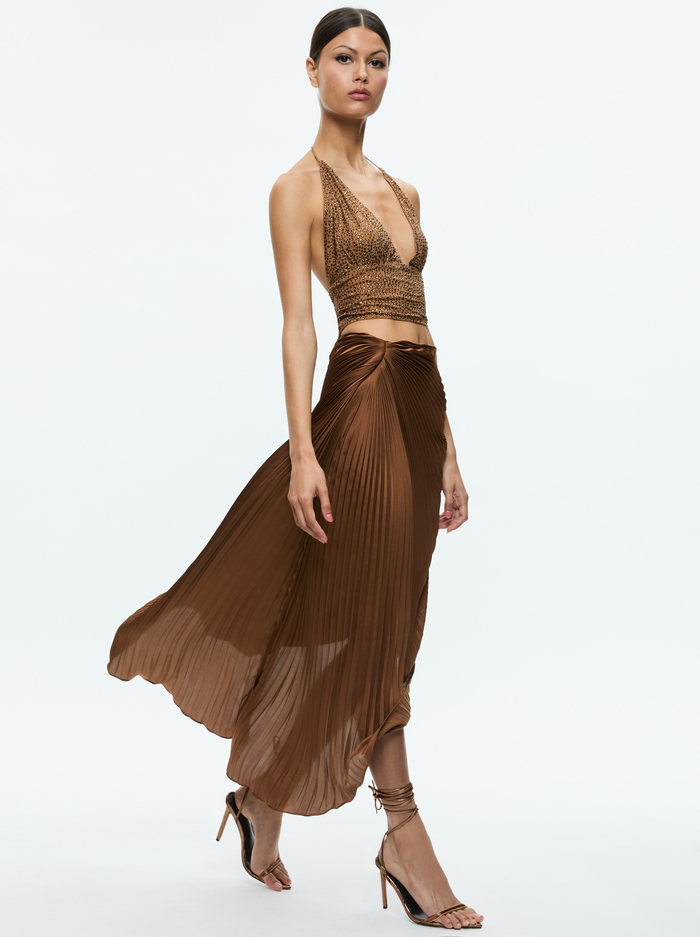 ODELIA ASYMMETRICAL PLEATED MAXI SKIRT - CAMEL image 4 - Alice And Olivia