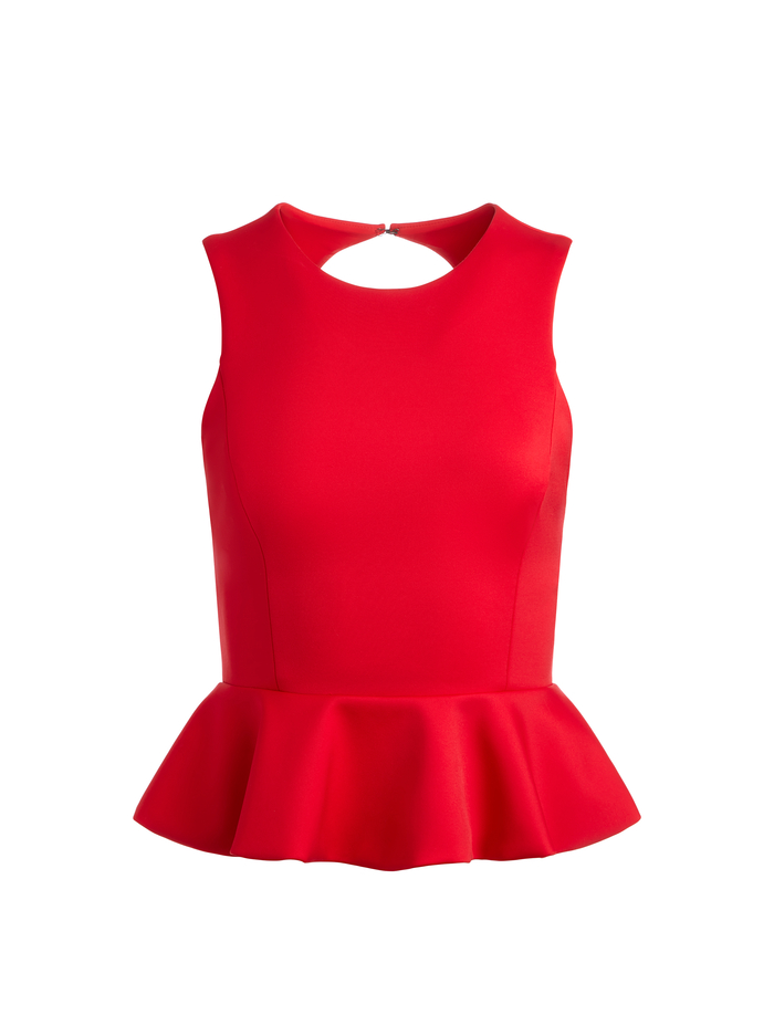 POPPY CREW NECK PEPLUM TOP - BRIGHT RUBY image 5 - Alice And Olivia