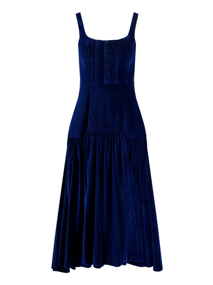 DIANA VELVET STRUCTURED MIDI DRESS - DARK MIDNIGHT BLUE image 5 - Alice And Olivia