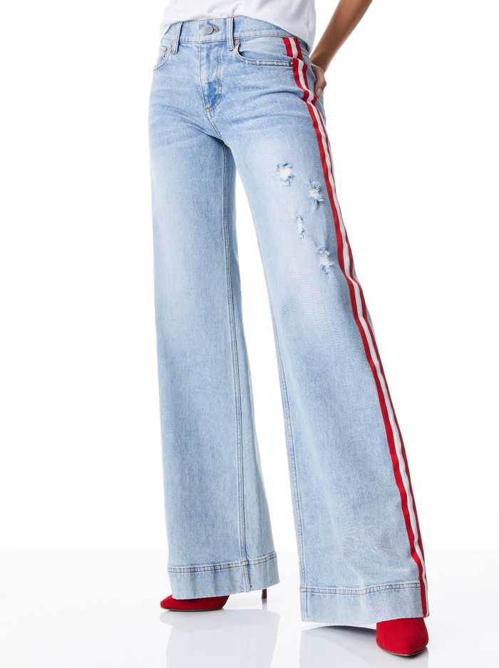 REY LOW RISE WIDE LEG JEAN - ROCKSTAR BLUE - Alice And Olivia