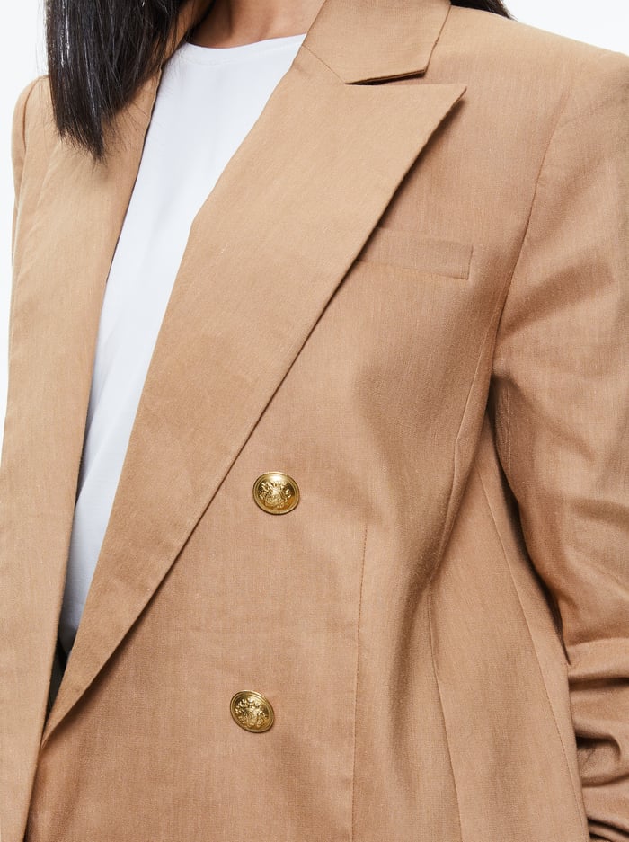 ANTHONY LINEN DOUBLE BREASTED BLAZER - TAN image 3 - Alice And Olivia