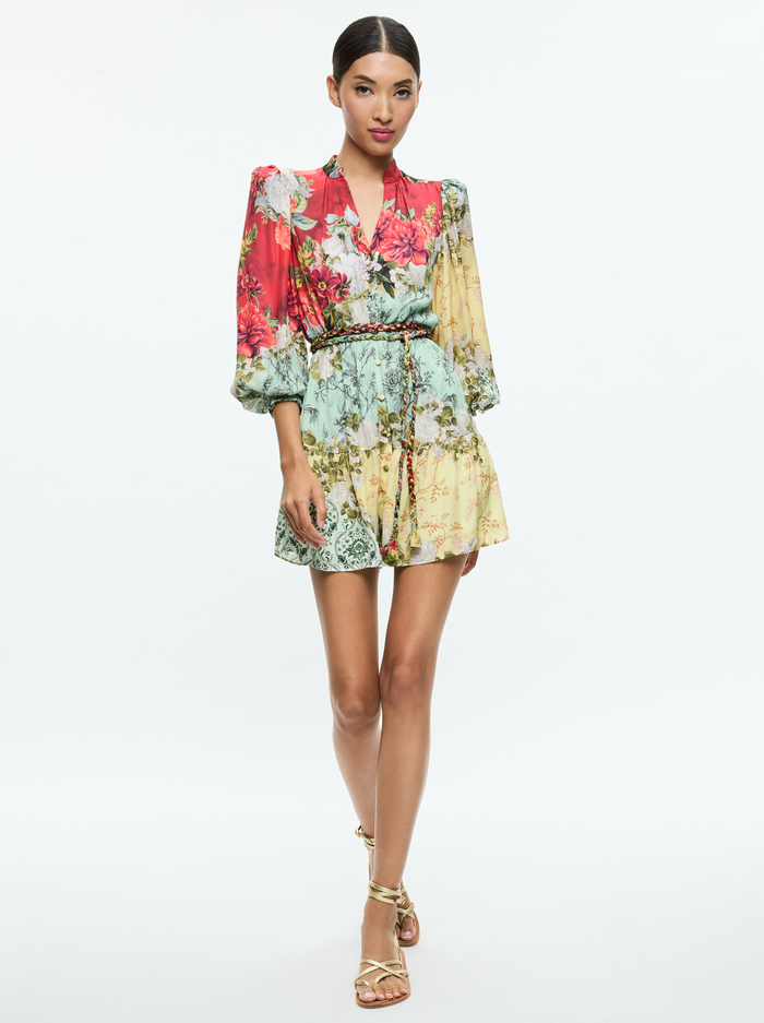 ANTONETTE LONG SLEEVE BUTTON FRONT MINI DRESS - OAKLEY - Alice And Olivia