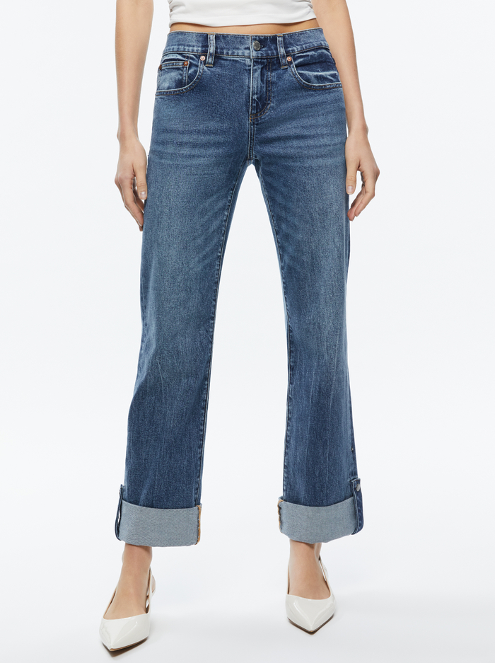 ABILENE CUFFED JEAN WITH SNAPS - BROOKLYN BLUE - Alice And Olivia