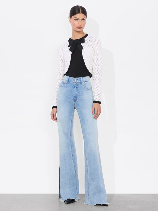 SOFT WHITE/BLACK-DANNIE SHRUG BOW CARDIGAN