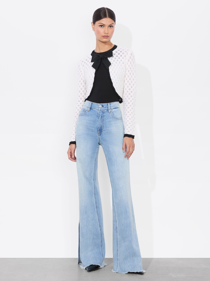 DANNIE SHRUG BOW CARDIGAN - SOFT WHITE/BLACK image 1 - Alice And Olivia