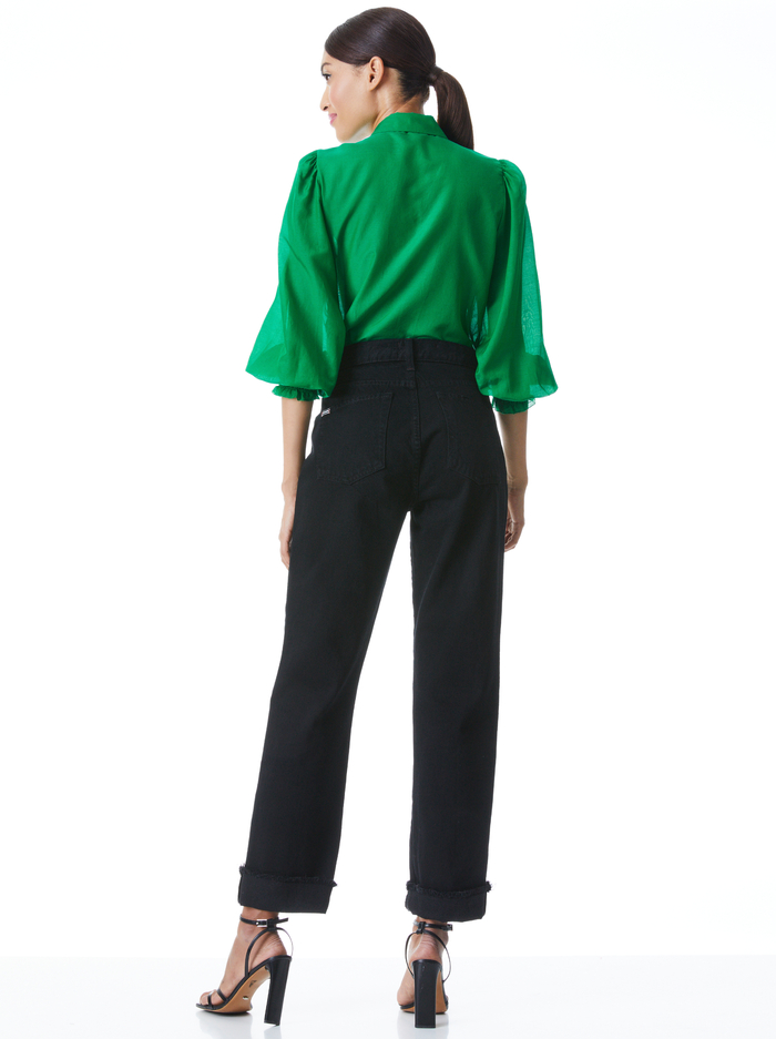 JOEY BUTTON FRONT BLOUSE - DARK EMERALD image 1 - Alice And Olivia
