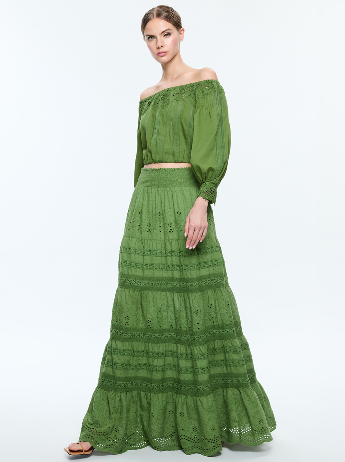 NAN EMBROIDERED OFF THE SHOULDER BLOUSE - AVOCADO image 4 - Alice And Olivia