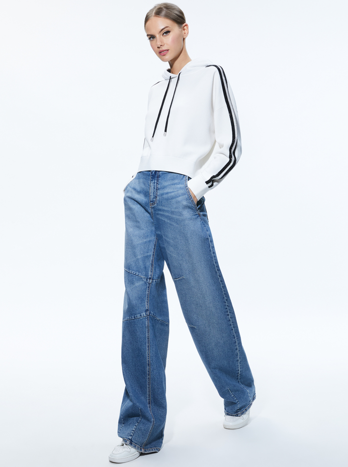 KATERINE EMBELLISHED CROPPED HOODIE - SOFT WHITE/BLACK image 4 - Alice And Olivia