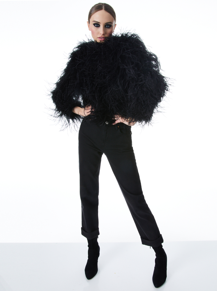 KIDMAN FEATHERED JACKET - BLACK image 3 - Alice And Olivia