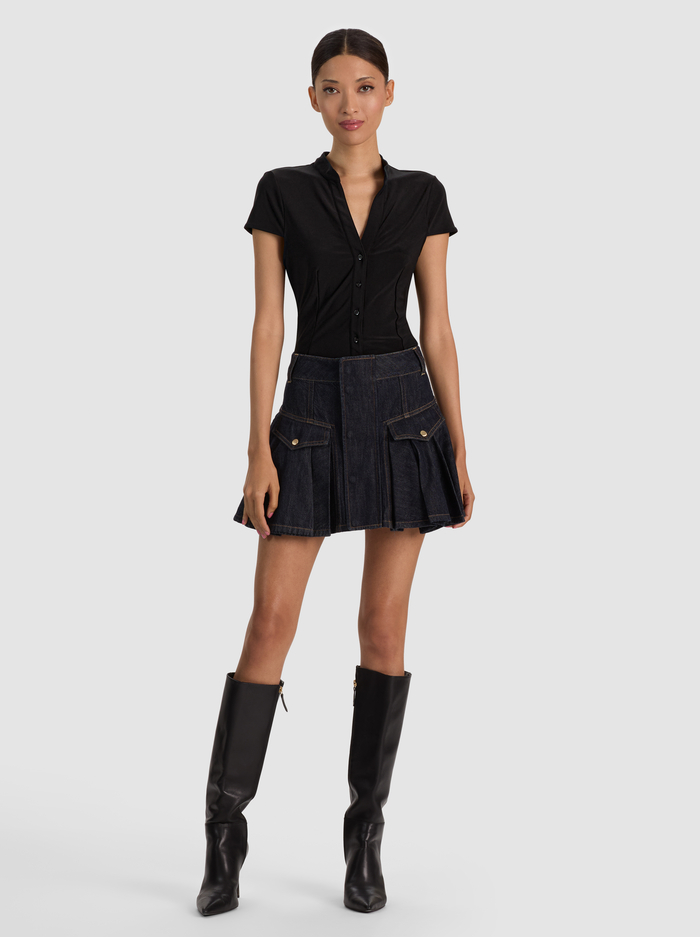 TRINITY DENIM RUFFLE SKIRT - DARK RINSE image 1 - ALICE + OLIVIA