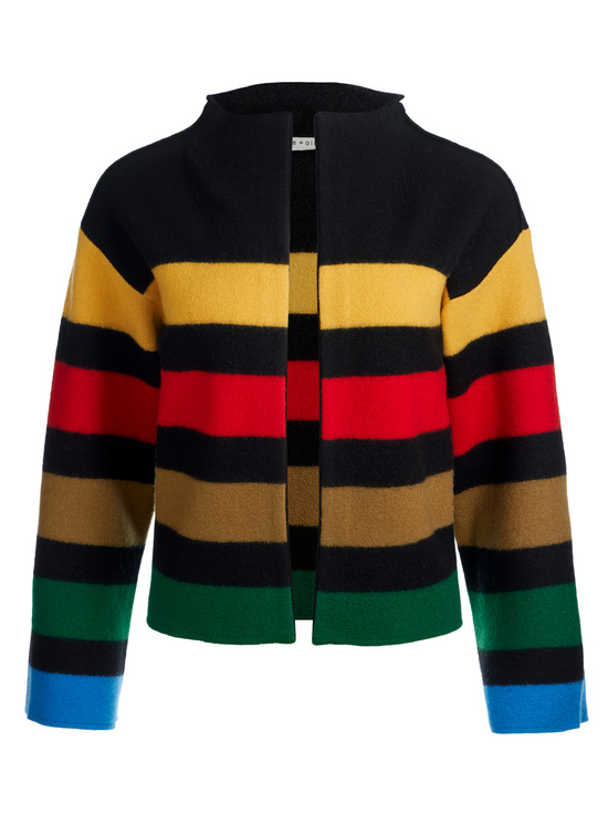 BLACK MULTI-PEARSON STRIPED SWEATER JACKET