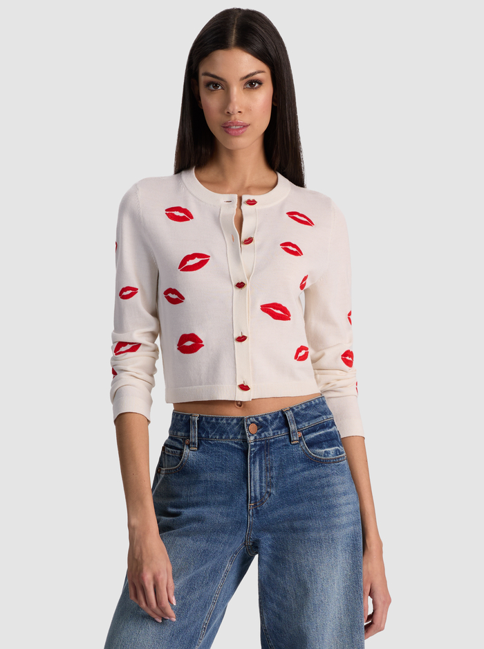 DARODA LIP CARDIGAN - SOFT WHITE MULTI - ALICE + OLIVIA