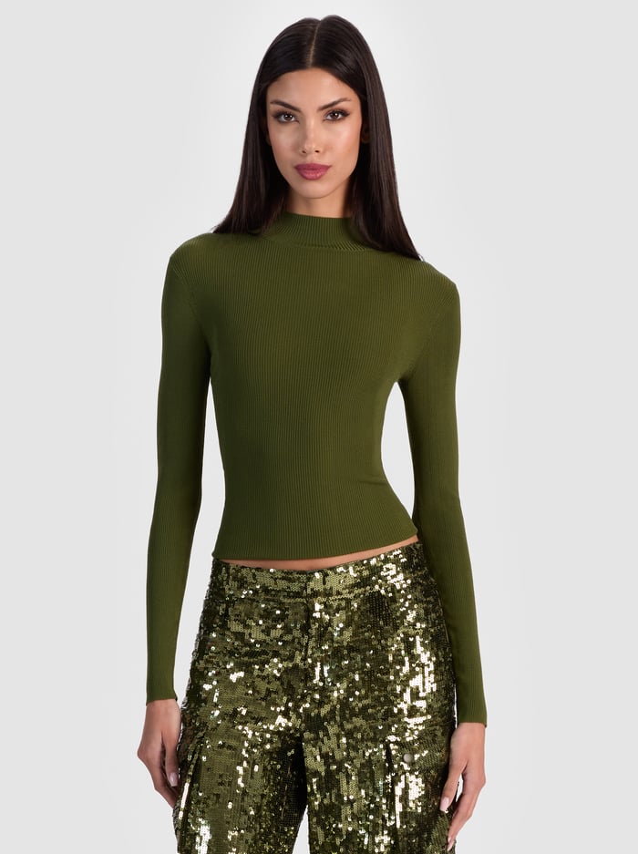 ROBERTA RIBBED TURTLENECK - DARK OLIVE - Alice And Olivia