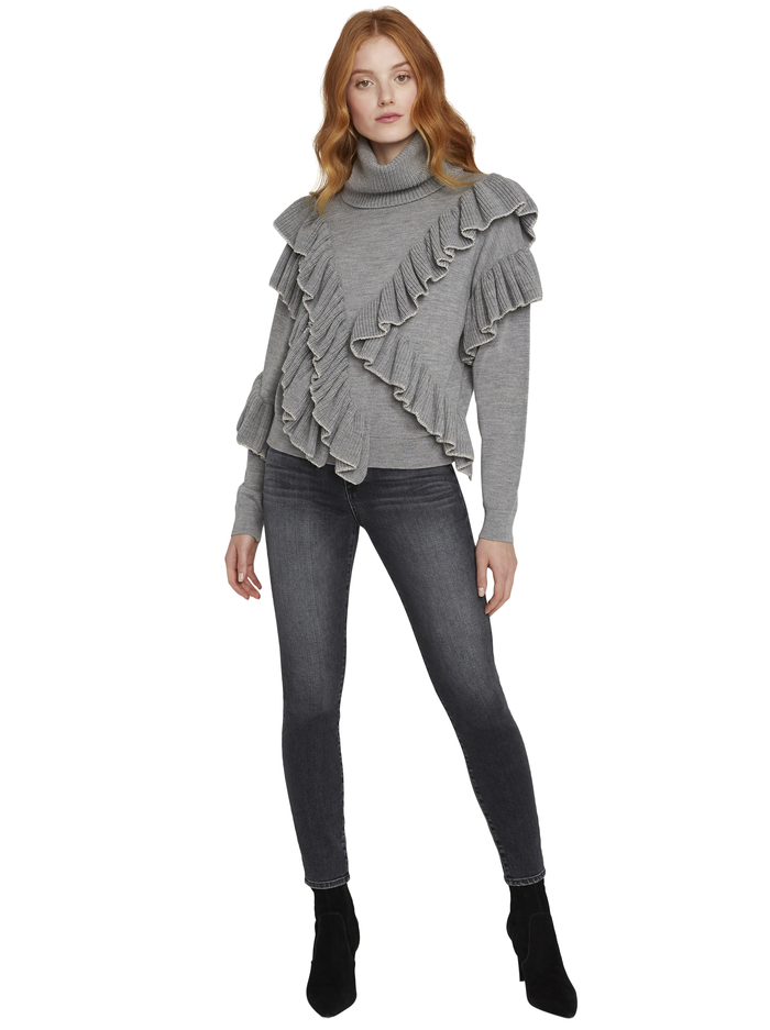 LIBBIE METALLIC TRIM TURTLENECK - MED HEATHER GREY image 2 - Alice And Olivia