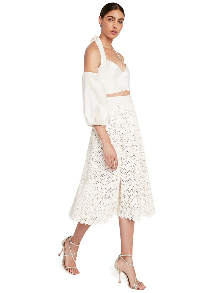 SOSIE LEATHER MIDI FLARE SKIRT - CREAM image 2 - Alice And Olivia