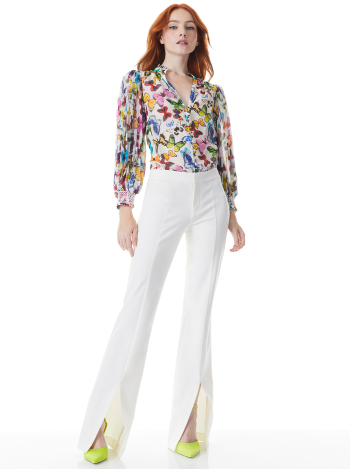 ILAN SMOCKED SLEEVE BUTTON FRONT BLOUSE - BUTTERFLY HIGH OFF WHITE image 1 - Alice And Olivia