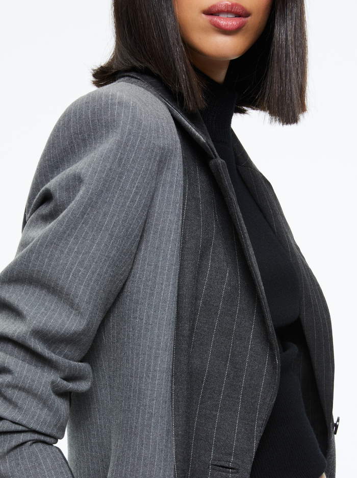 BRET LONG BLAZER - GREY/CHARCOAL PINSTRIPE image 3 - Alice And Olivia