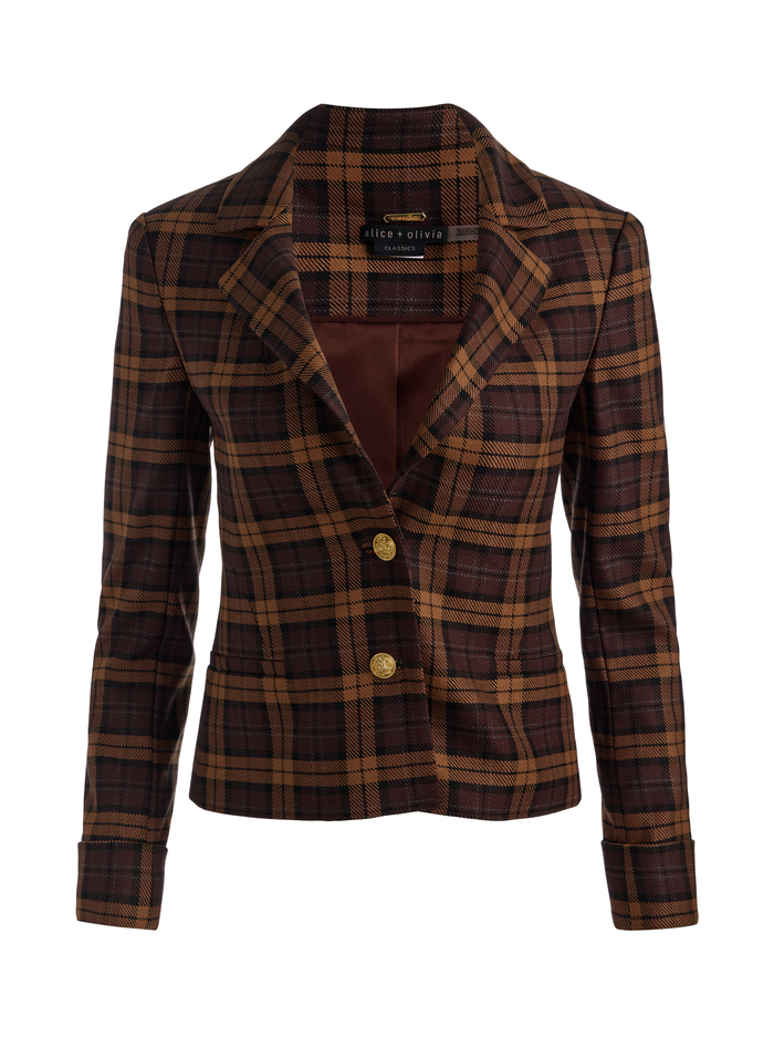 MACEY CROPPED FITTED BLAZER - DARK CHOCOLATE/CAMEL image 5 - ALICE + OLIVIA