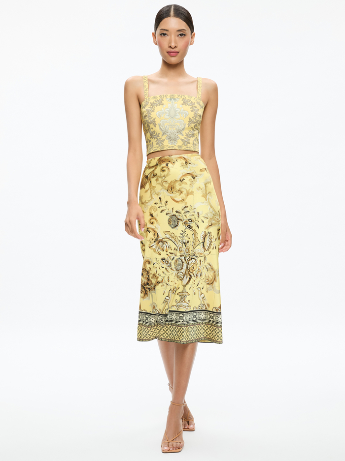 MAEVE MIDI SLIP SKIRT WITH SLIT - LISBOA LEMON MERINGUE image 4 - Alice And Olivia