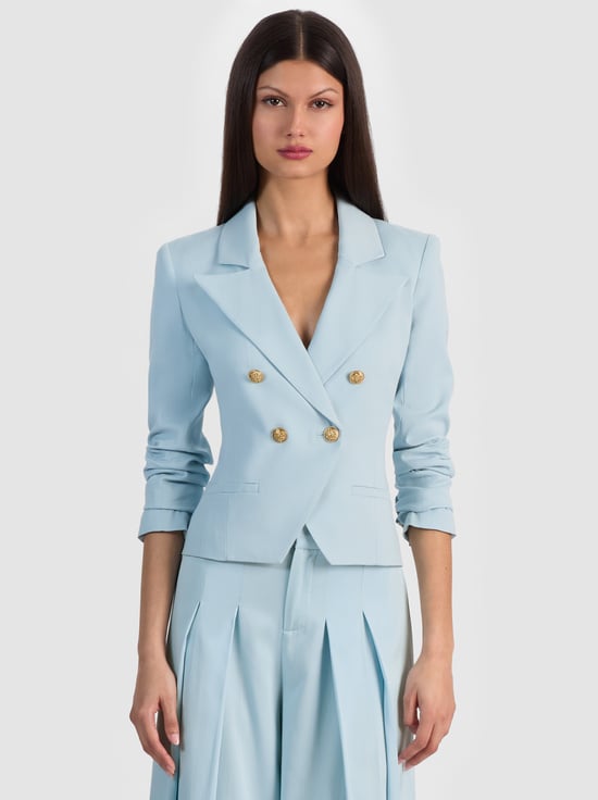CAROLINA BLUE-SABLE DOUBLE BREASTED CROPPED BLAZER