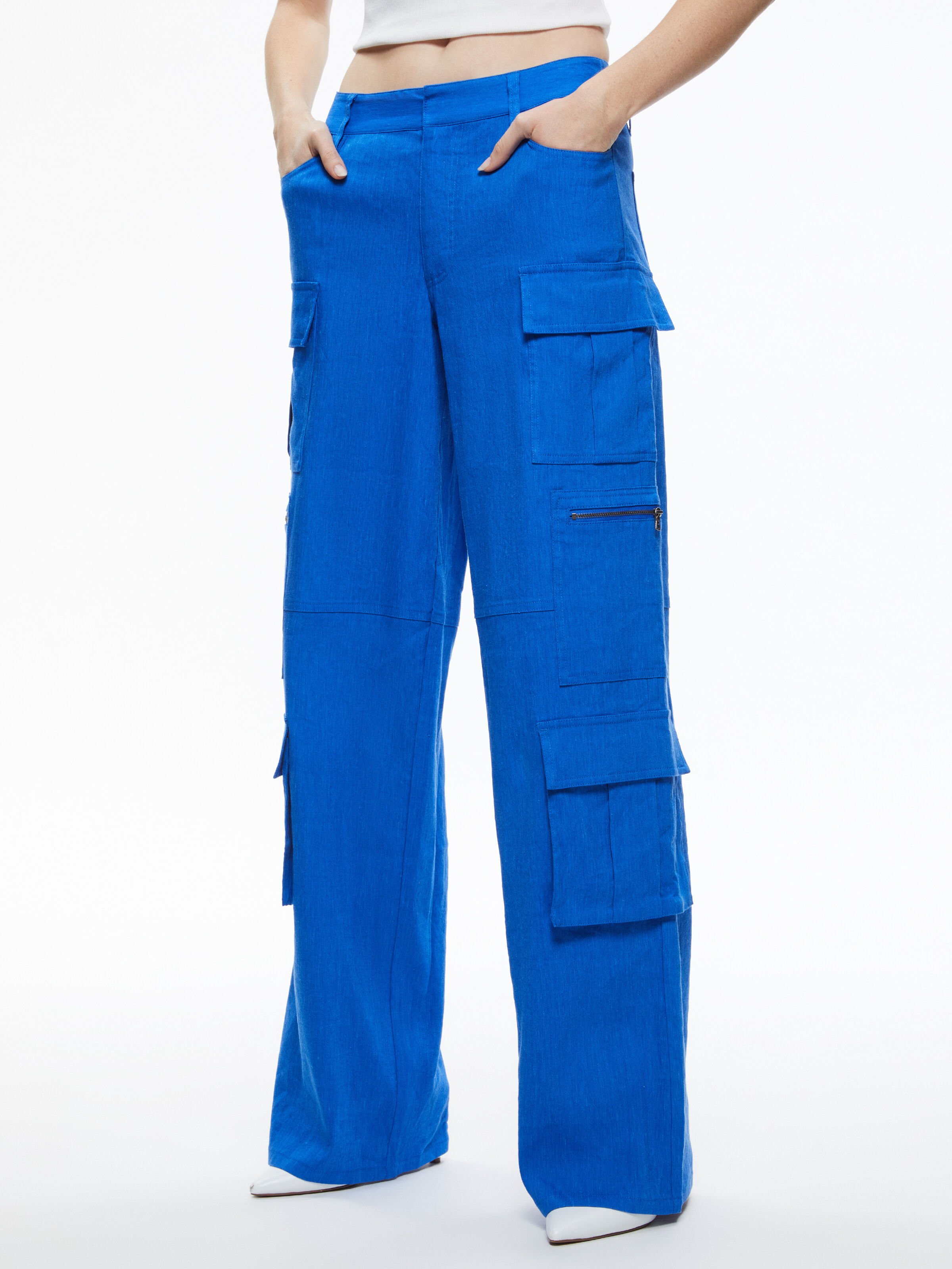 Cay Baggy Cargo Linen Pant In Sapphire Alice Olivia